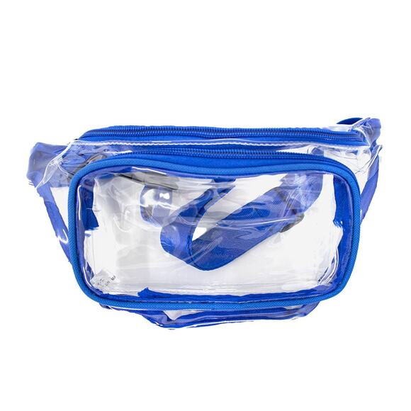 Bright Blue Trim Clear PVC Stadium Festival Concert Travel Fanny Pack Sling Bag - Picture 2 of 2